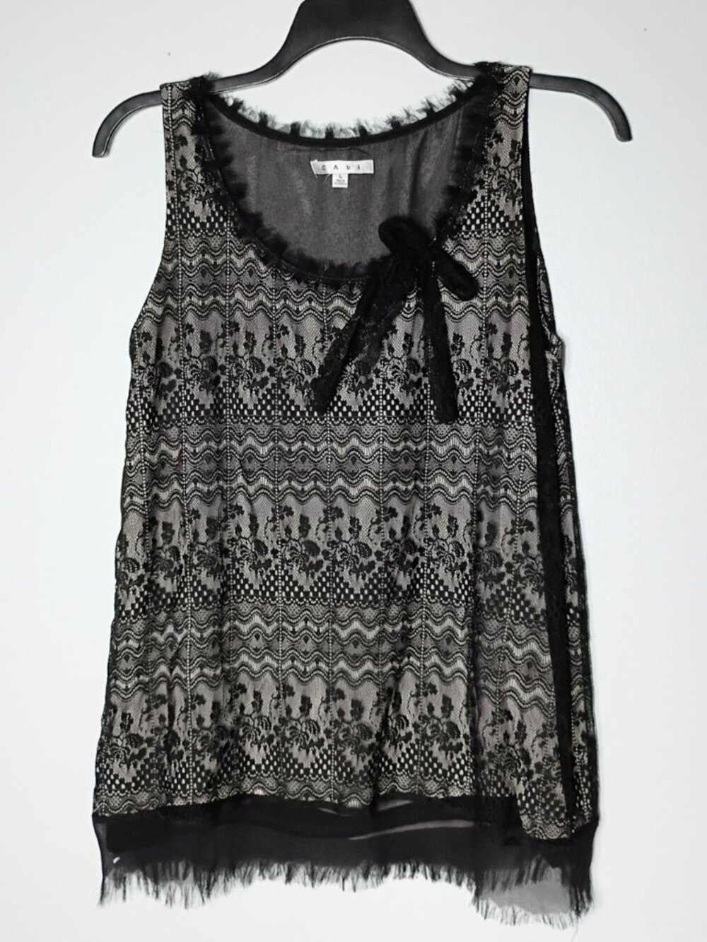 Cabi Lace Overlay Sleeveless Top L Eyelash Trim Whimsigoth Dark Coquette READ